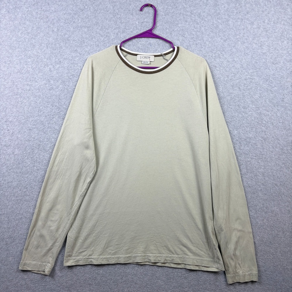 Vintage J Crew T Shirt Mens Medium Beige Blank Cotton Ringer Long Sleeve 90s USA
